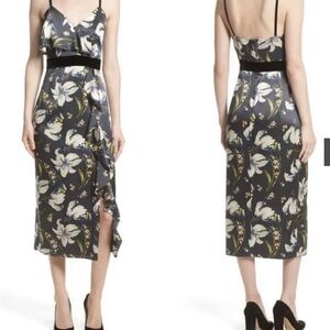 Cinq a Sept women's Leena dress size‎ 12 floral silk dress charcoal grey NWT